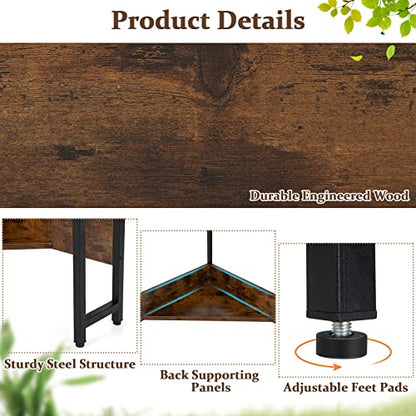 Corner Desk with Charging Station & USB Port, 90-Degree Triangle Computer Workstation w/Storage Shelf, Metal Frame, Space-Saving Laptop PC Desk for Small Space, Home Office (Rustic Brown)