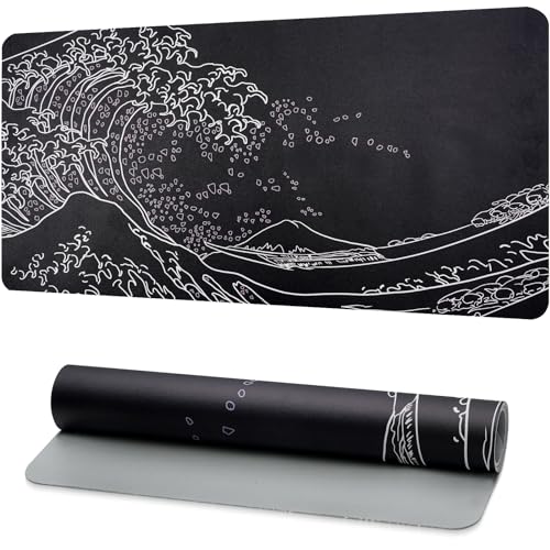 Desk Mat, Desk Pad Dual Sided Desktop Mat for Office and Home,Desk Organization and Accessories - Ideal for Large Mouse Pad and Desk Mats on Top of Desks (Black Sea Wave 31.5"x 15.7") - color: Black Sea Wave
