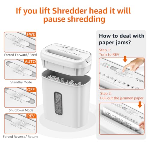 Amazon Basics 8-Sheet Cross Cut Paper and Credit Card Shredder for Security, Heavy Duty, White - color: White, size: 8 Sheet