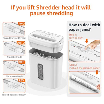 Amazon Basics 8-Sheet Cross Cut Paper and Credit Card Shredder for Security, Heavy Duty, White - color: White, size: 8 Sheet
