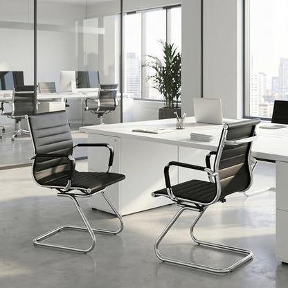 HNY 2-Pack PU Leather Office Guest Chairs - color: Black, size: 2 PCS