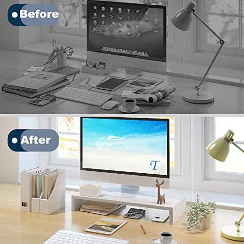 TEAMIX 20 inch White Monitor Stand Riser, Wood Desktop Computer Stand - color: White, size: 20 inch
