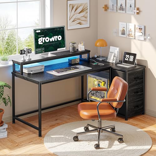 EnHomee 48" Gaming Desk with 3 Drawers& LED for Teen,Black - color: Black, size: 48 Inch