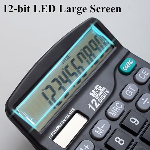 M&G Desk Calculator 12 Digit Office Calculators with Large LCD Display, Dual Solar Power and Battery, Recessed Big Button Calculator for Office Home (Black, Pack of 5) - style: Basic 5 Pack