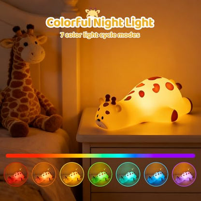 Kawaii Giraffe Lamp Silicone Night Light, Tap Control Squishy Baby Lights for Nursery, 3 Levels Dimmable Rechargeable LED Bedside Lamp with Timer, Giraffe Gifts for Toddler, Bedroom, Toy - color: Giraffe