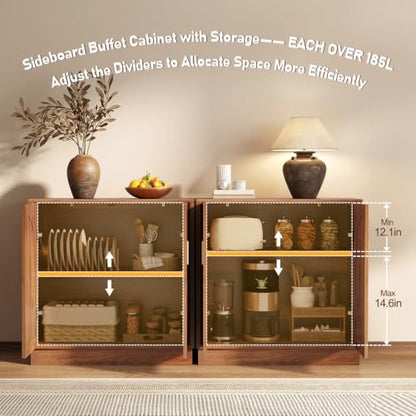 31.5" Fluted Sideboard Cabinet with Arched Doors, Buffet Cabinet, Walnut - color: Walnut