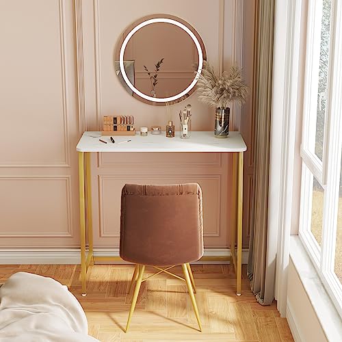 WOHOMO Folding Desk, 39.4" Foldable Computer Table for Small Spaces, Gold - color: White and Gold, size: Large Size:39.4 x 15.7