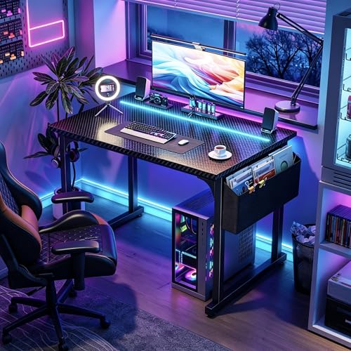 DurayLoly 32" Gaming Desk with Waterproof LED Lights for Bedroom,Black - color: Black, size: 32 IN