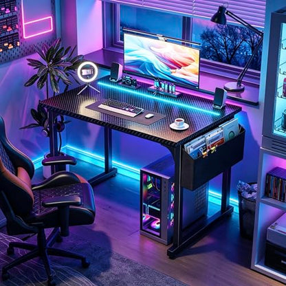 DurayLoly 32" Gaming Desk with Waterproof LED Lights for Bedroom,Black - color: Black, size: 32 IN