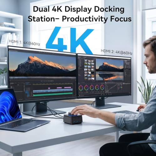 TobenONE Laptop Docking Station Dual Monitor,Dual 4K HDMI,5 USB,100W PD