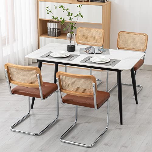 KCC Modern Dining Chairs Set of 2, Faux Leather Rattan Chair,Brown | Mid Century Kitchen Side Chairs with Metal Legs and Upholstered Seat for Dining Room,Living Room,Bedroom - color: Brown, size: Set of 2