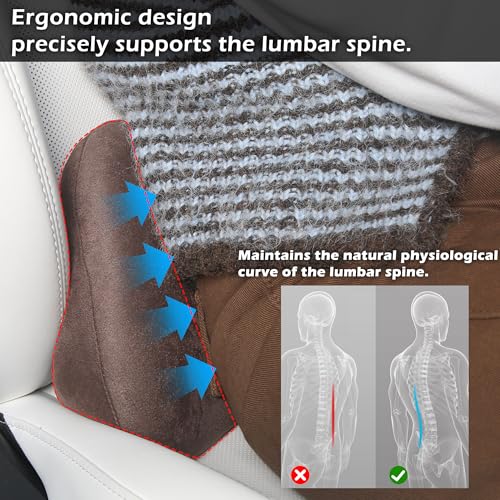 Lumbar Support Pillow for Car Lower Back Cushion, Brown, 2 Packs - color: Brown, size: Lumbar 2P