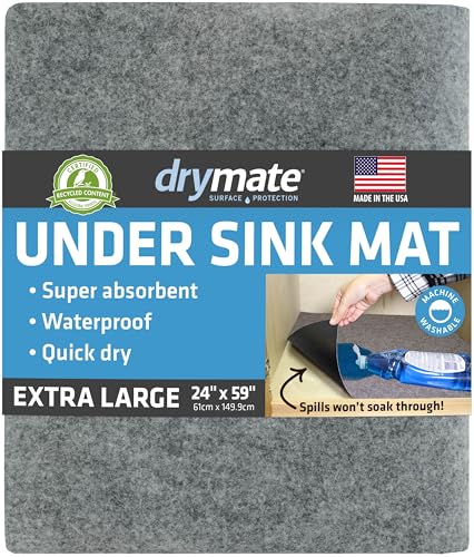Drymate Premium XL Under Sink Mat, Waterproof Cabinet Protection Mats for Kitchen & Bathroom, Absorbent Shelf Liners, Slip-Resistant, Non-Adhesive, Machine Washable (USA Made)(24”x59”)(Light Grey) - color: Light Grey, size: 24"W x 59"L