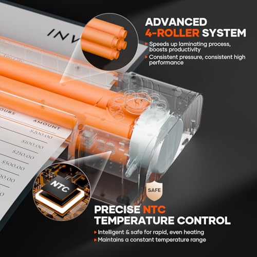 Crenova 13" 4-Roller Laminator Machine, 7 Pouch Thickness Options, 3-10 Mil | Thermal & Cold Dual Mode, Anti-Jam Technology, Auto Shutoff, Fast 55s Warm-Up, Includes 10 Laminating Sheets