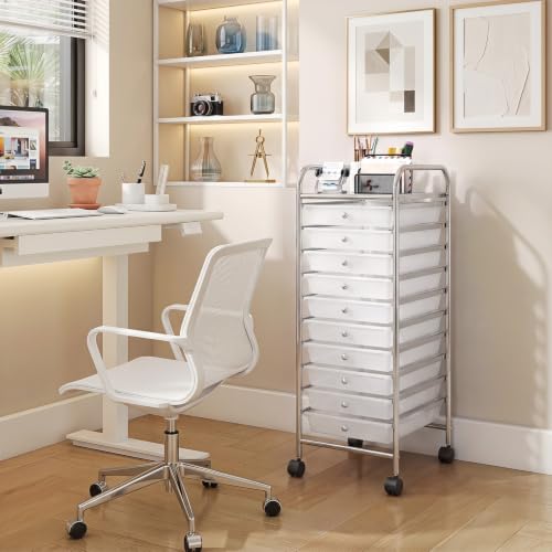 LDAILY Rolling Cart with Drawers, Classroom Storage for Teacher, School - color: Clear, size: 10 Drawer