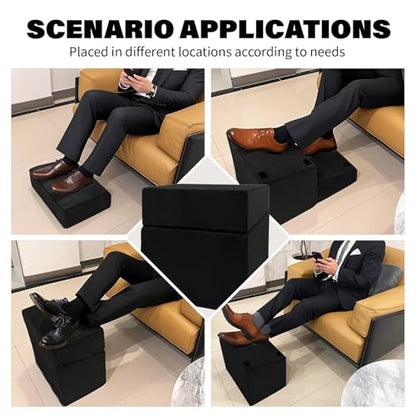 Adjustable Foot Rest Under Desk with 3 Adjustable Heights High-Density Foam Ergonomic Footrest for Office, Home, Travel Airplane, Removable Washable Cover for Back Pain Relief Posture Support (Black)