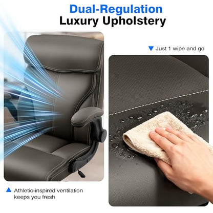 AreShark Leather Office Chair - Executive High Back Ergonomic Desk Chairs | Breathable Computer Chair with Lumbar Support & Rock Function, Rolling Swivel Seat for Working, Studying, Gaming & Relaxing - color: Dark Brown