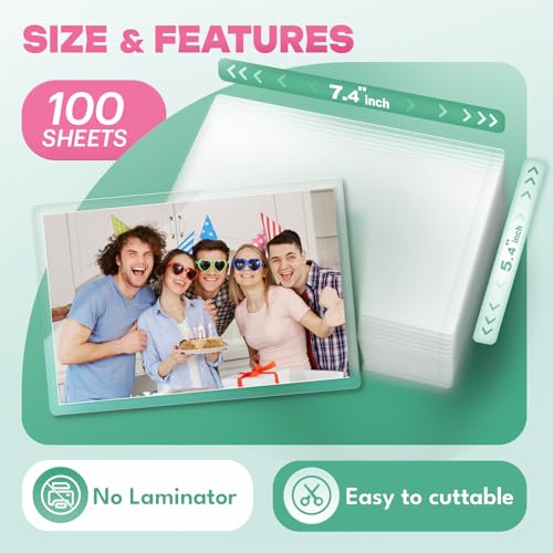 100 Pack Self-Sealing Laminating Pouches 5x7 Inch,10 Mil Thick Double-Sided Self Adhesive Lamination Pouches,Waterproof Photo Laminating Sheets No Laminator Machine Need - size: 5.4x7.4"_10Mil, style: 100PCS