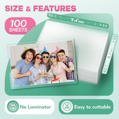 100 Pack Self-Sealing Laminating Pouches 5x7 Inch,10 Mil Thick Double-Sided Self Adhesive Lamination Pouches,Waterproof Photo Laminating Sheets No Laminator Machine Need - size: 5.4x7.4"_10Mil, style: 100PCS