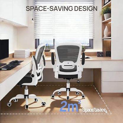 Mimoglad Ergonomic Office Chair - Desk Chair with Flip-up Armrests & 135° Recline, Adjustable Lumbar Support - Space-Saving Task Chair for Business/Team Office & Home (White Frame-Black, 300lbs) - color: White Frame-black