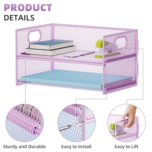 Marbrasse 2 Tier Paper Organizer Letter Tray, Mesh File Organizer with Handle, Paper Sorter Desk Organizer for Home Office Supplies - Purple - color: Purple