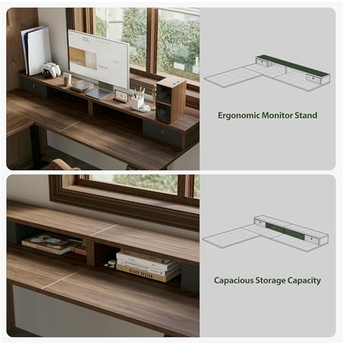 Agilestic 63 Inch L Shaped Electric Standing Desk with Drawer, Dark Walnut - color: Dark Walnut, size: 63x55.1 Inch Pro