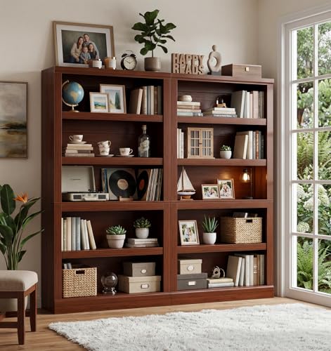 Unikito 71” Tall Bookcase with Adjustable Storage Shelves, Cherry Finish | 5 Tier Open Storage Bookshelf, Thick Wood and Sturdy, Freestanding Book Case Organizer for Living Room, Home Office, Bedroom