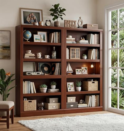Unikito 71” Tall Bookcase with Adjustable Storage Shelves, Cherry Finish | 5 Tier Open Storage Bookshelf, Thick Wood and Sturdy, Freestanding Book Case Organizer for Living Room, Home Office, Bedroom