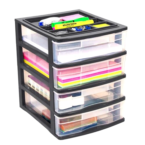 Gracious Living 4-Drawer Desktop and Countertop Storage Organizer Drawer Set, Plastic Office Desk Organizer, Black/Clear - size: 1 Pack