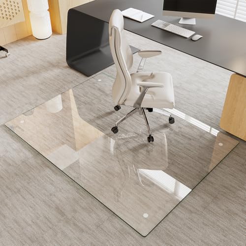 Tempered Glass Chair Mat for Carpet & Hard Floor, 44"x58" Office Chair Mat - Heavy Duty & Scratch Resistant, Non-Slip Pads, Rounded Corners & Polished Edges - color: Transparent, size: 44"x58"