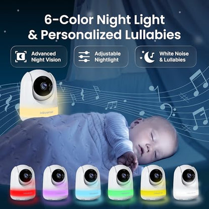 Babysense PRO Non-WiFi Full HD 5.5" Split Screen Baby Monitor with Camera and Audio, 6-Color Night Light, White Noise, Sound & Light Machine, 20-Hour Battery, Hack-Proof Secure Connection - size: 5.5 Inch 1 CAM