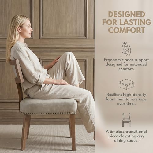 HNY Mid Century Modern Dining Chairs Set of 2, Farmhouse PU Leather Upholstered Accent Chairs Curved Nailhead Trim Backrest Kitchen Chairs, with Hardwood Frame, Grey - color: Grey Nailhead