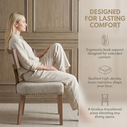 HNY Mid Century Modern Dining Chairs Set of 2, Farmhouse PU Leather Upholstered Accent Chairs Curved Nailhead Trim Backrest Kitchen Chairs, with Hardwood Frame, Grey - color: Grey Nailhead