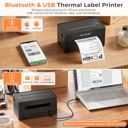 Bluetooth Thermal Shipping Label Printer, 4x6 Wireless for Business | Inkless 150mm/s 203 DPI, Intelligent Paper Return, for Phone Android Windows Mac Chromebook