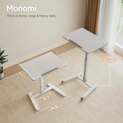 Monomi Mobile Folding Desk, Metal Furniture Small Sit-Stand Height Adjustable Rolling Laptop Desk, Space-Saving Portable Desk with Wheels for Home Office Craft & Study, White - color: Ivory White