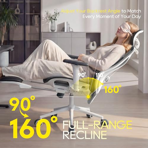 CYKOV Ergonomic Office Chair with Footrest - Adjustable Lumbar Support & Headrest, 90-160° Reclining Mesh Back Computer Chair - Home Office/Gaming, 350lbs Capacity (W-Black, Mesh) - color: W-black