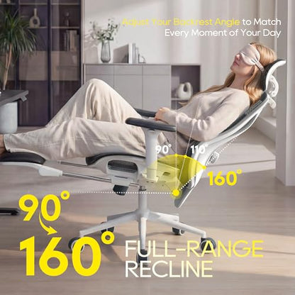 CYKOV Ergonomic Office Chair with Footrest - Adjustable Lumbar Support & Headrest, 90-160° Reclining Mesh Back Computer Chair - Home Office/Gaming, 350lbs Capacity (W-Black, Mesh) - color: W-black