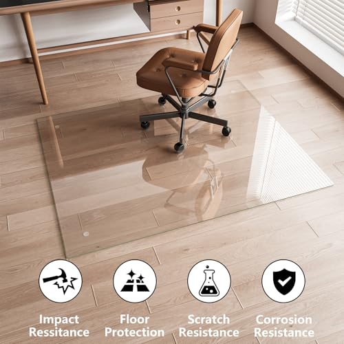 Koonmi Glass Chair Mat for Carpet, 40"x48" Thick Office Chair Mat | Tempered Glass Chair Mats with Round and Polished Edges, Smooth Rolling for Carpet Floor Protection, Scratch-Resistant - color: Transparent, size: 40"x48"
