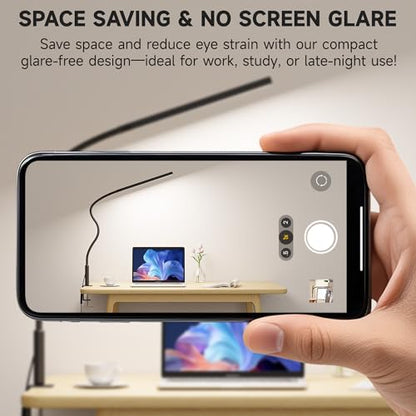 Clamp on Desk Lamp for Home Office, Eye-Caring Jigsaw Puzzle Desk Light | Desk Lamp with Clamp Mount, 3 Colors Stepless Dimming, Flexible Gooseneck Table Lamp with Adapter for Sewing, Black - color: Black Pro