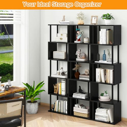 IBUYKE 6-Tier Tall Bookshelf,S-Shaped Geometric Bookcase,Black WBC016B - color: Black, size: 6 Tier