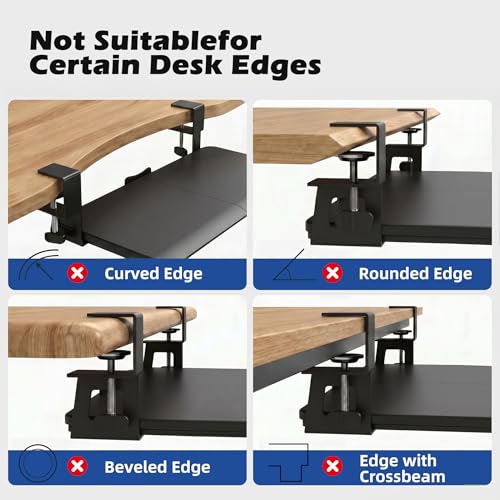 Under‑Desk Clamp Keyboard Tray, 26.77" Slide‑Out Tray, Black - color: Black