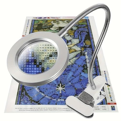 Diamond Painting Tool with Magnifying Glass + Lighting, Clip-On 5V USB LED Magnifier - 3 Color Modes, 10 Brightness Levels, Hands-Free 10x Magnifying Lamp with Flexible 14.9" Gooseneck
