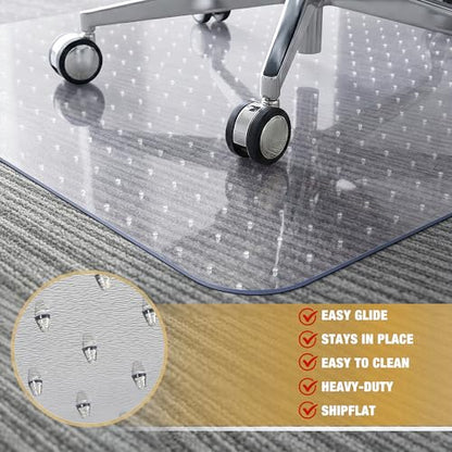 Heavy Duty Office Chair Mat for Carpet, 32" x 55" Clear Hard Carpet Protector Mat, Anti-Slip Desk Floor Mat for Office Chair on Carpeted Floors, Easy Glide, Ship Flat - size: 32" x 55"