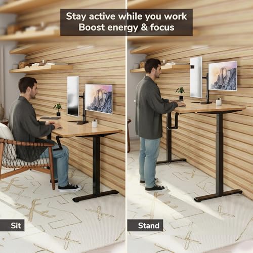 Mount-It! Hand Crank Standing Desk, 55" One-Piece Maple Top, 132 lbs - color: Maple