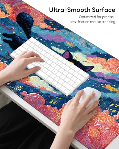 Mouse Pad 31.5x15.7in Large Desk Mat Non-Slip for Office - color: Flying Cat, size: 31.5" x 15.7"