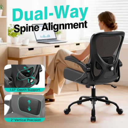 AreShark Office Chair - Ergonomic Breathable Mesh Desk Chair with Adjustable Lumbar Support and Flip-up Armrests - Executive High Back Rolling Swivel Comfortable Computer Gaming Chair for Home Office - color: Dark Gray