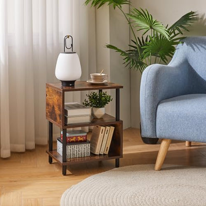 Aibiju Side Table for Bedroom, End Table Small, Mid-Century Modern Nightstand with Open Storage Shelf, Small Table Rustic Brown/Black YD-TM152H - color: Rustic Brown/Black