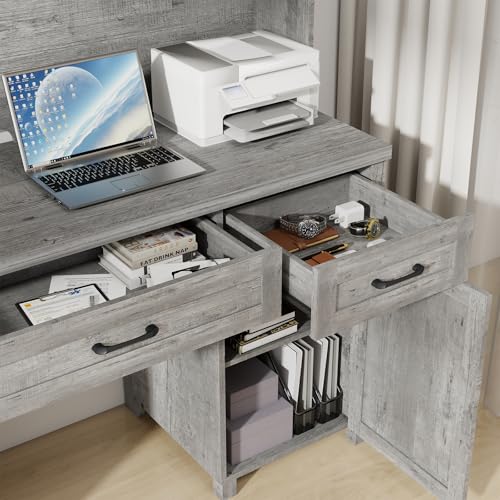Vabches Farmhouse 61'' Executive Desk with 5 Drawers,Grey - color: Grey, size: 61" W