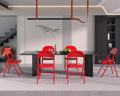 VECELO Metal Folding Chairs 4 Pack, Double Hinged Steel Frame Easy Foldable&Stackable for Office Kitchen Dinning Wedding Patio and Garden - color: Red