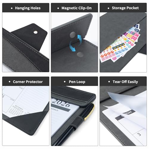 Ospelelf Leather Desk Calendar 2026-2027 with Storage Pocket Protective Cover Large 12"x17" Monthly Planner Pad 18 Months January 2026 - June 2027 Black - color: Black Gray, size: 12" X 17" (Jan.2026 - June.2027)